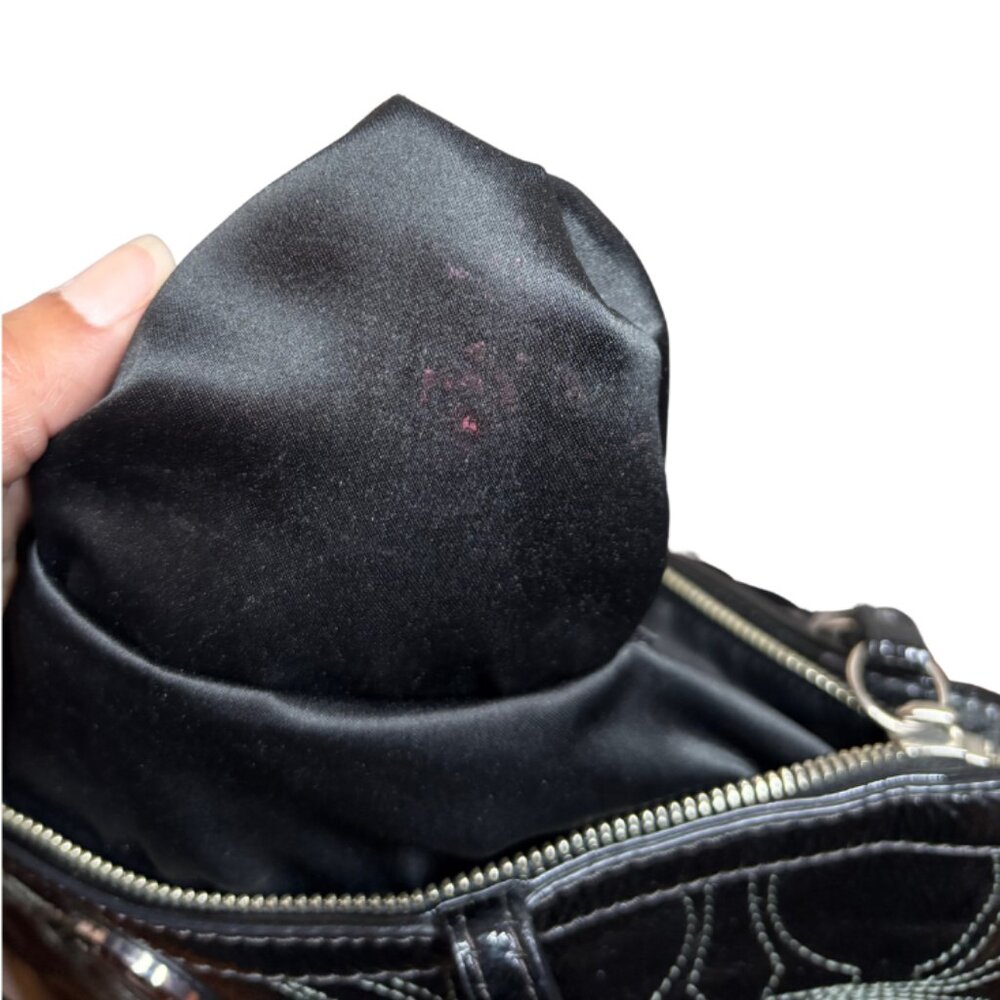 Coach Large Signature Black Patent Leather Shoulder Handbag - Picture 10 of 10